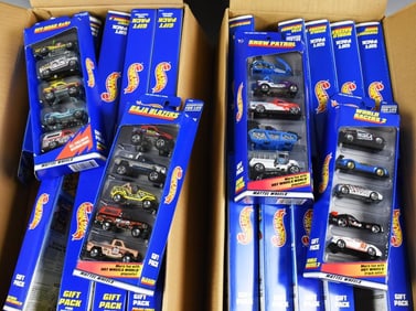 (2) 1990s Mattel Hot Wheels 5 Car Gift Sets-Factory Cases-NOS