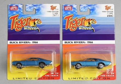 (2) SCARCE 2000 Tiger Wheels Buick Riviera-1966-MOC-NOS
