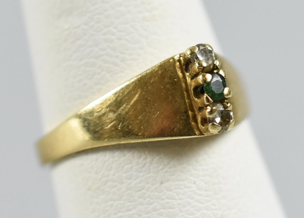 Vintage 14K Yellow Gold Emerald & Diamond Ring, Signed (1 of 6)