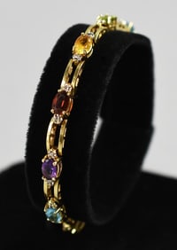 14K Yellow Gold, Multiple Gemstone Tennis Style Bracelet