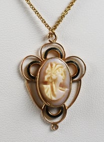 Antique 10K & 14K Cameo Pendant Necklace, Pinkie Ring