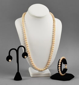 Vintage Chinese Pearl Necklace Parure, Costume Set