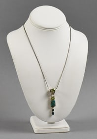 Sterling Turquoise, Peridot & Blue Topaz Pendant Necklace