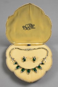 c1950 Phyllis Originals Sterling Rhinestone Demi-Parure MCM