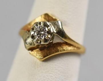 Vintage Gothic 14K Yellow & White Gold, Diamond Ring