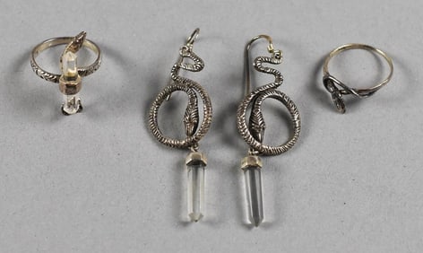 Vintage Sterling & Crystal Snake Rings & Earrings