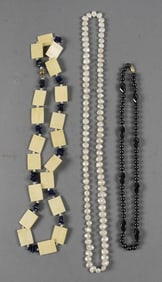 3 Natural Pearl, Lapis, Hematite Necklaces