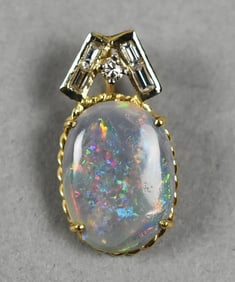 14K 6ct Opal and Diamond Pendant
