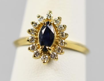 14k Diamond Sapphire Ring, Ladies