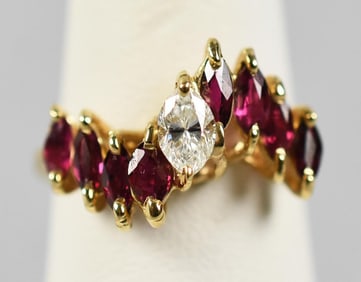 14KP Gold, Ruby and Diamond Ring, Size 6