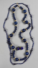 Lapis Lazuli Bead Necklaces & Earrings, 14K Gold