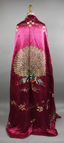Victorian Silk Embroidered Peacock Shawl or Cape