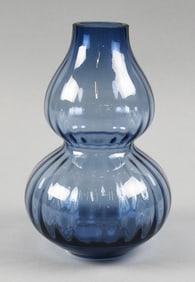 Dartington Crystal Blue Double Gourd Glass Vase MCM
