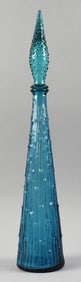 c1960 Italy Empoli Textured Blue Genie Bottle, Stopper MCM