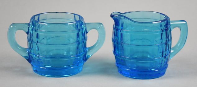 Tiara Glass Co/Indiana Glass Co Blue Barrel Cream & Sugar