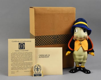 Knickerbocker Toy Co Jiminy Cricket Doll, COA MIB