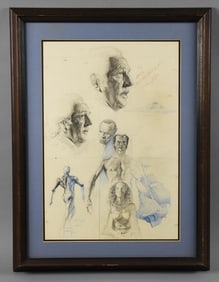Vintage Pencil Sketch Study of Human Form, Signed