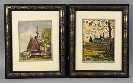 Caakob (Russia 20th Century) Country Scenes Watercolors