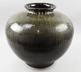 Mid Century LARGE Japanese Green Stoneware Vase