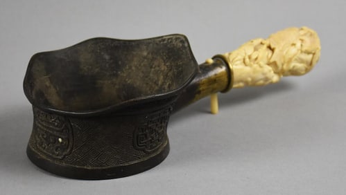 19th Century Chinese Export Bronze & Bone Pan Iron