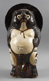 Vintage Japanese Earthenware Tanuki Sculpture