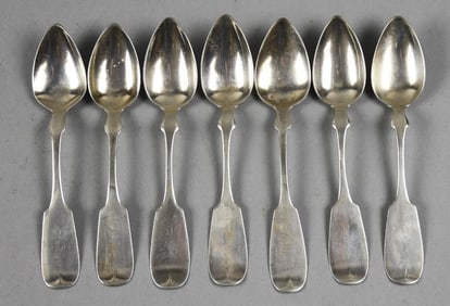 c1850 Coin Silver Fiddleback Teaspoons, Assorted