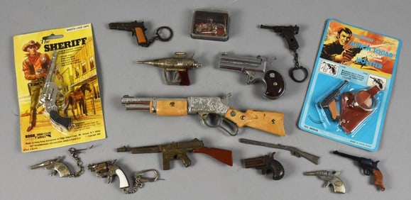 (15) Vintage Assorted Cap Guns, Key Rings, Etc