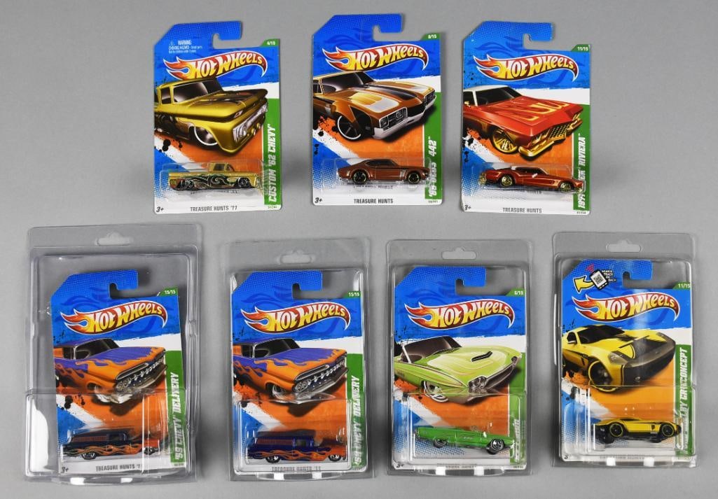 2010-11 Hot Wheels Treasure Hunt Series MOC NOS: Includes Custom '62 Chevy, '68 Olds 442, 1971 Buick Riviera, Ford Shelby GR Concept, '63 T-Bird and two '59 Chevy Delivery. Single owner collection from the largest toy collector on the West Coast.