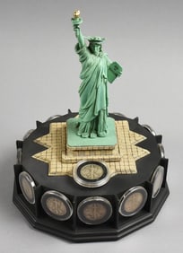 Danbury Mint Walking Liberty Sculpture & 13 Half Dollars Display