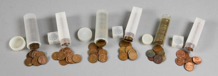 (6) Rolls Unsearched Plastic Penny Rolls, Includes Wheaties