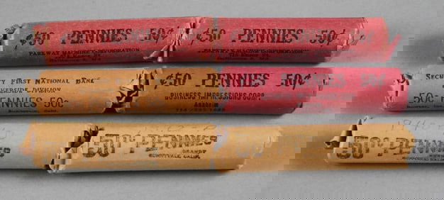 (6) 1940s Wheat Pennies, Unchecked Rolls