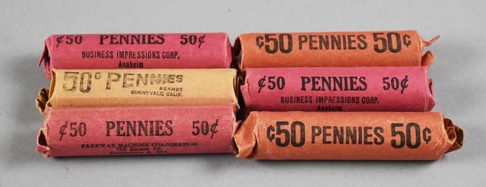 (6) 1940s Wheat Pennies, Unchecked Rolls