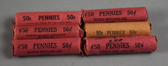 (6) 1950s Wheat Penny Rolls, Unchecked