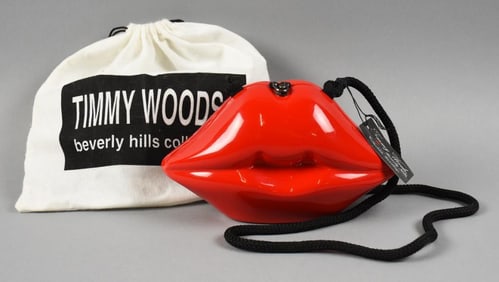 SIGNED Timmy Woods Red Lips Purse w/ Dust Bag