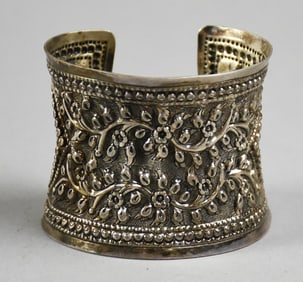 Vintage Sterling Repousse Wide Cuff Bracelet