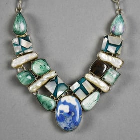 Multi-Stone Statement Necklace w/ Mosaic and Gemstone Inlays