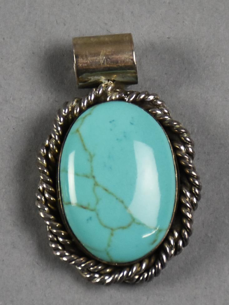 Vintage Taxco, Mexico Sterling Turquoise Pendant (1 of 4)