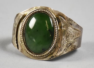 Antique Sterling and Agate Cuff Bracelet