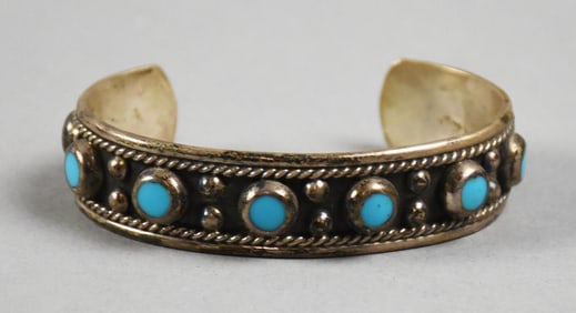 Vintage Taxco, Mexico Sterling Turquoise Cuff Bracelet