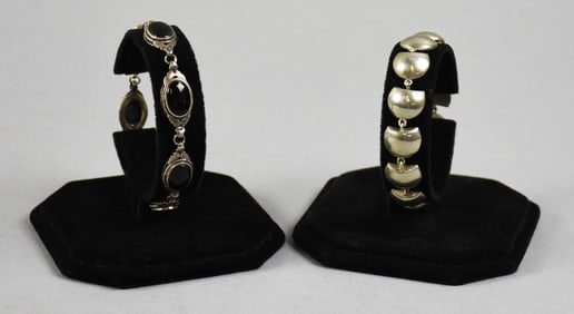 Vintage Sterling Bracelets, One Onyx, One Mexico