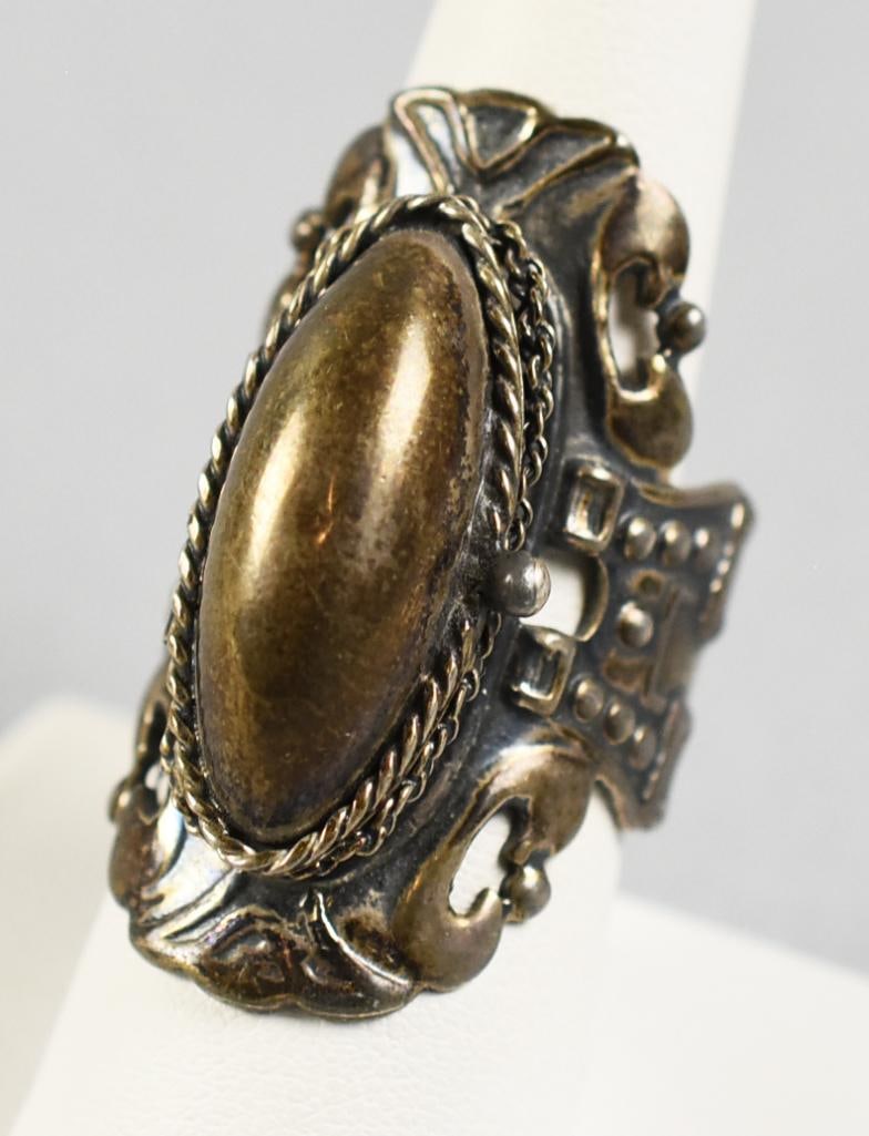 Vintage Mexico Sterling Poison Ring, Adjustable (1 of 11)
