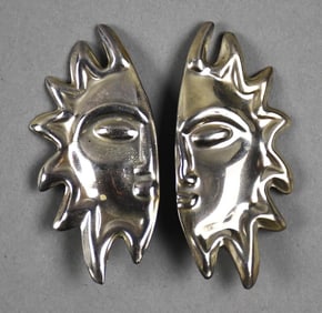 Vintage Mexico Sterling Stylized Sun Clip on Earrings