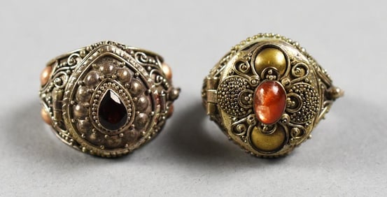 Poison Rings Vintage Sterling & Gold with Orange Stone