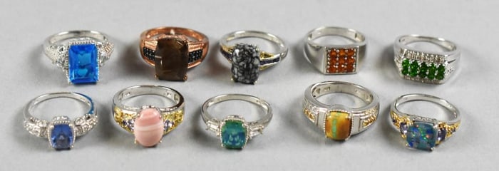 (10) Sterling and Gemstone Rings, Size 10