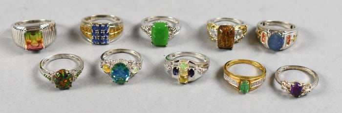 (10) STS Sterling and Gemstone Rings, Size 10