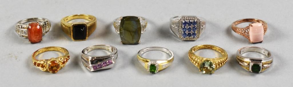 (10) STS Sterling and Gemstone Rings, Size 10: Pretty assortment of STS rings for gifts, resale or to keep for yourself. All are sterling silver with assorted gemstones. All approx. size 10.