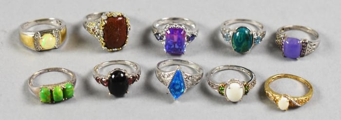 (10) STS Sterling and Gemstone Rings, Size 10