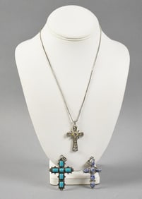 (3) Stainless Steel Cross Pendants and Box Chain