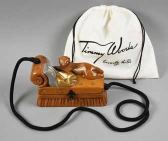 Timmy Woods Cat on Lounger Purse with Dust Bag