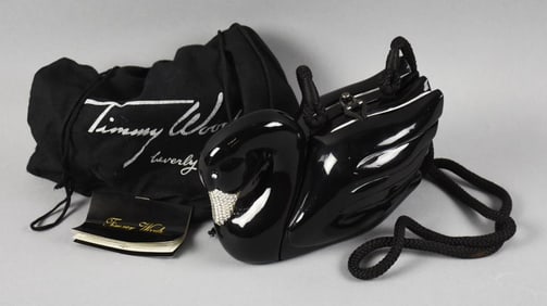 Timmy Woods Black Swan Swarovski Crystal Purse, Orig Dust Bag